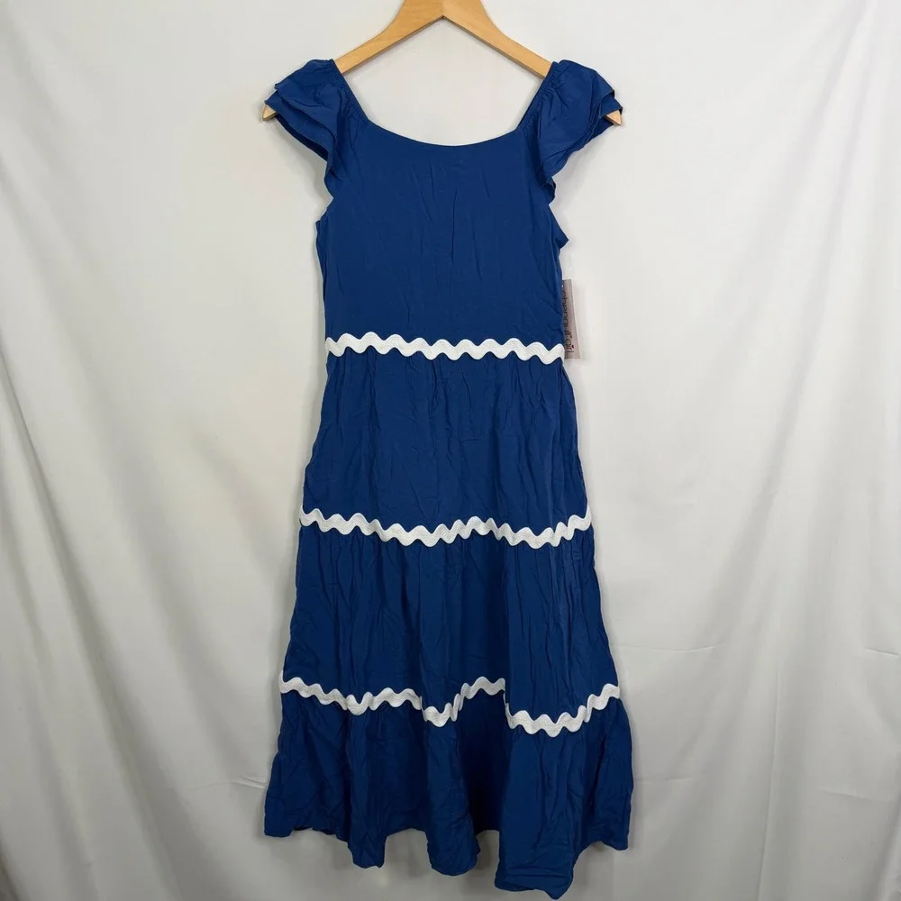 Chenault Girl Navy Blue Ric Rac Woven Maxi Dress Kids Size 14 Tiered NWT